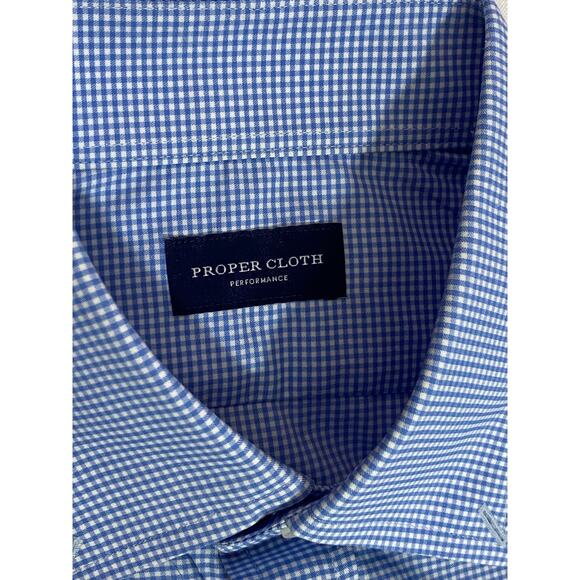 Proper Cloth Shirt Size S 18x29 Blue White Checkered Long Sleeve  Performance - Picture 10 of 10